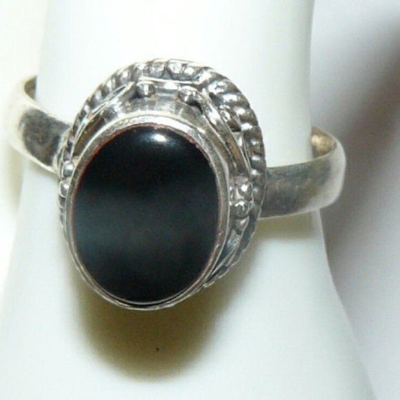 Black Onyx Stone Sterling Silver Ring Adjustable