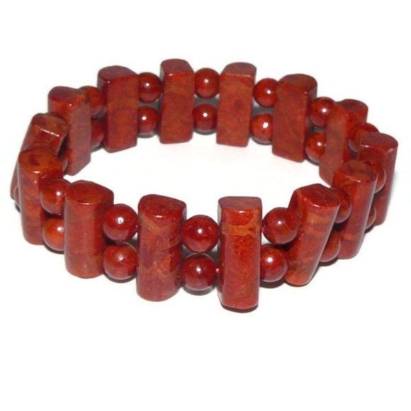 Brownish/Red Jasper Beads Stretch Bracelet