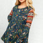 Navy Floral Hacci Babydoll Unique Sleeve Top Sz Large