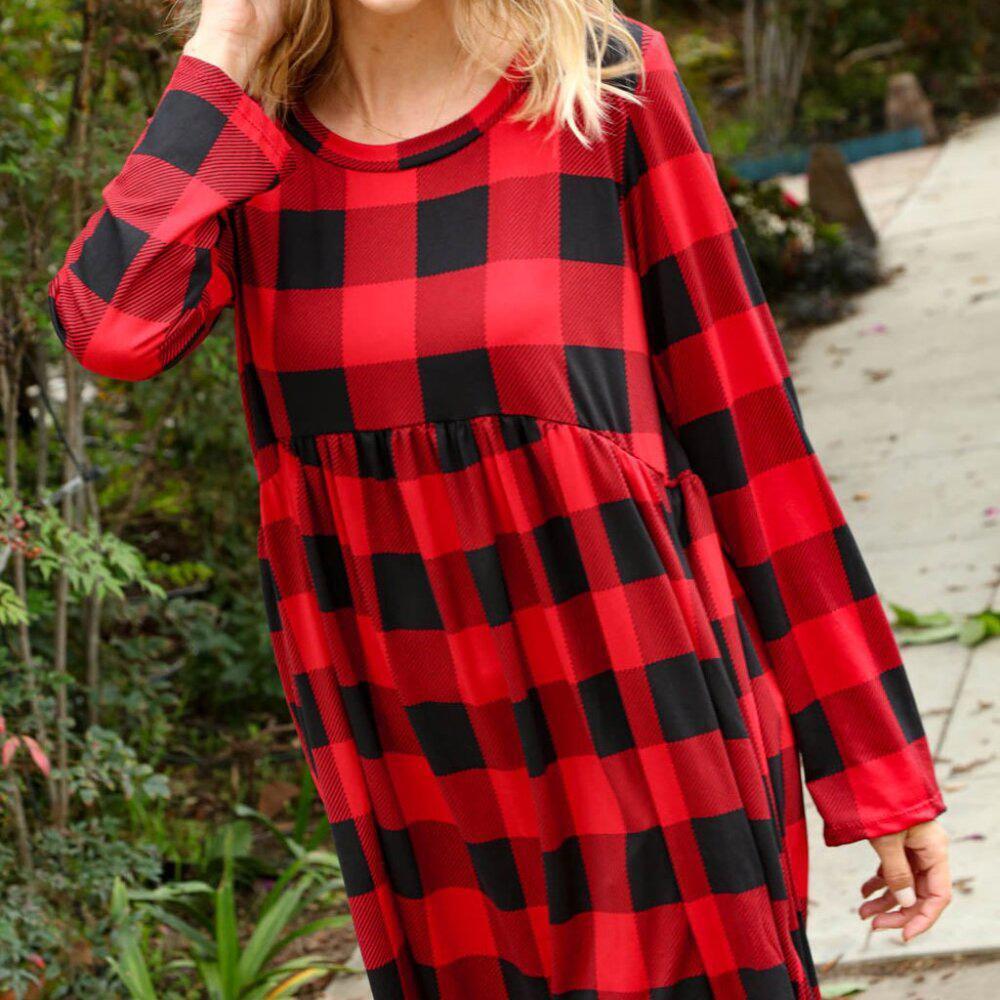 New Plaid Babydoll Midi Swing Dress with Pockets Size 3x