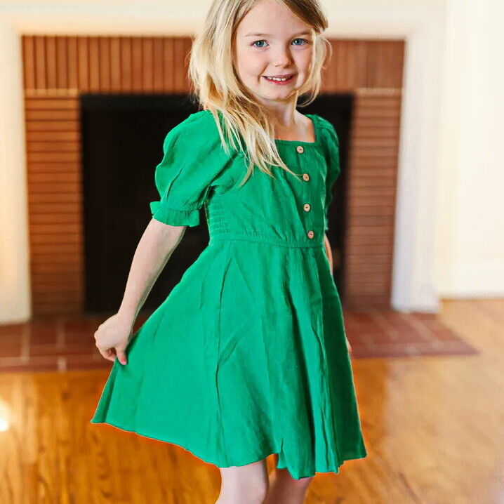 NWT -Sizes-Sm-Med-Large & XL -Green Pleated Back Dress